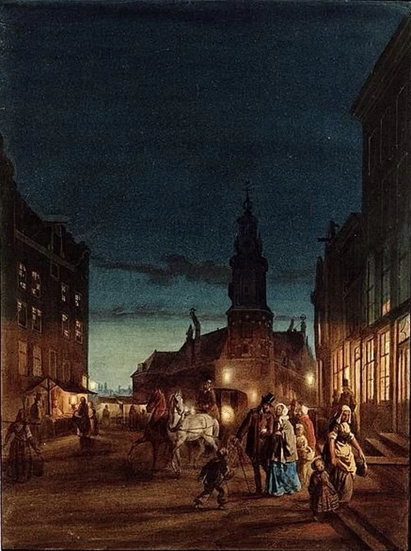 Regulierbreestraat con Munttoren di notte
